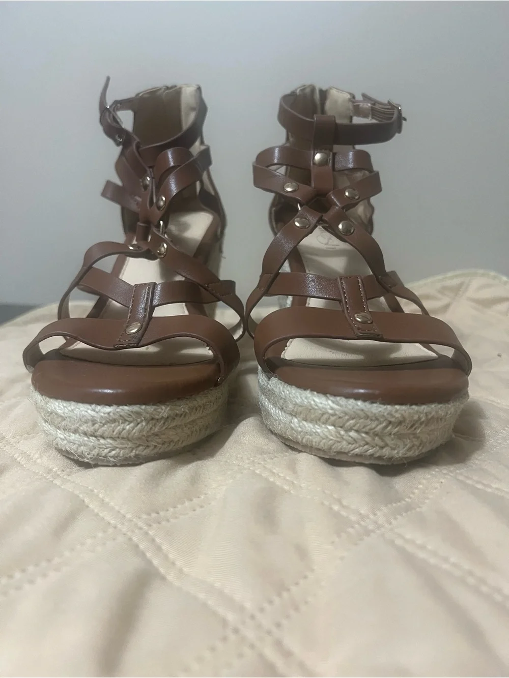 Refresh Emery Women’s Gladiator Brown Strappy Espadrille Wedge Sandals